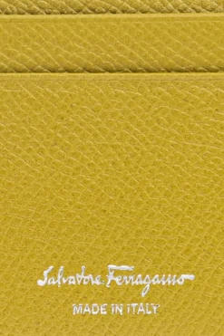 FERRAGAMO ZIELONY Etui na karty z aplikacją w kształcie logo
