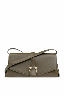 FERRAGAMO ZIELONY Skórzana torba na ramię