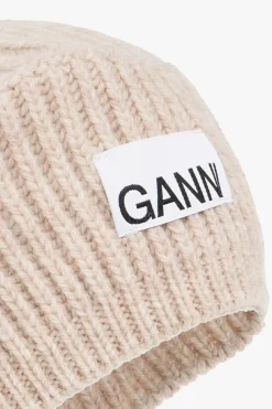 Ganni beżowy Beret z logo