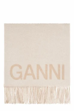 Ganni beżowy Szal z logo