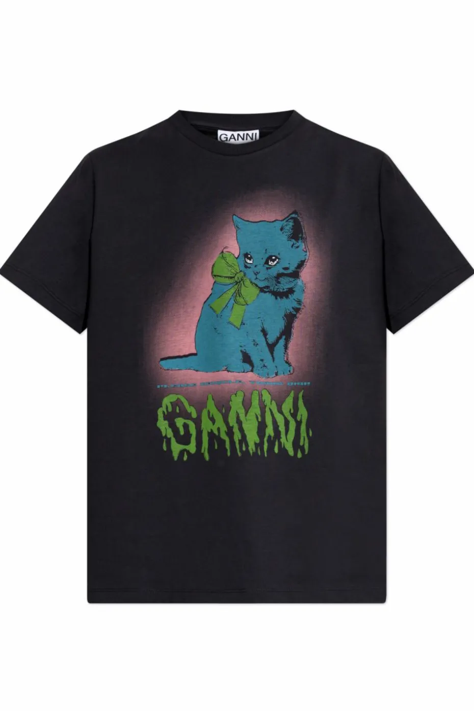 Ganni SZARY T-shirt z kolorowym nadrukiem