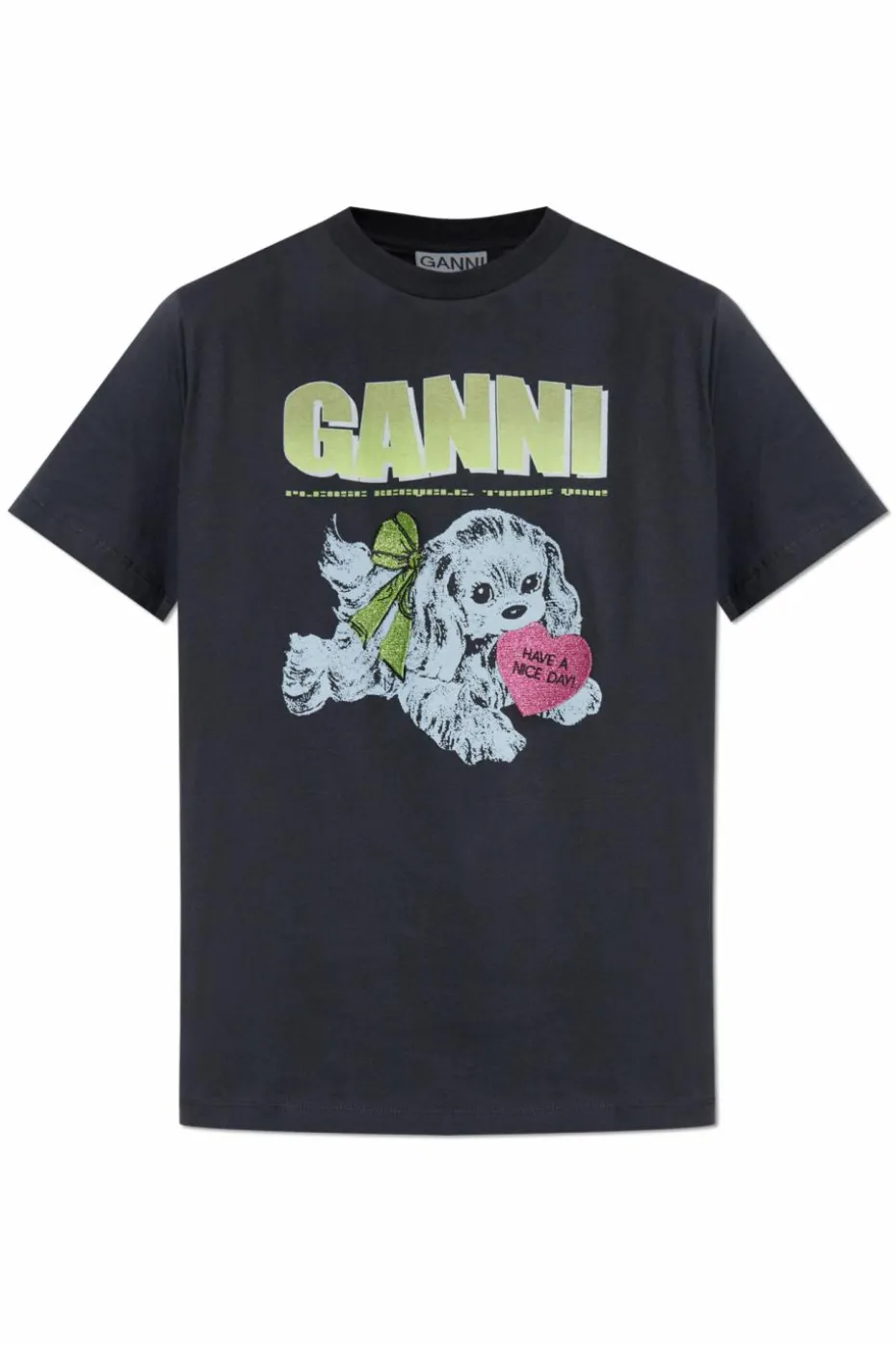 Ganni SZARY T-shirt z kolorowym nadrukiem