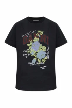 Ganni SZARY T-shirt z kolorowym nadrukiem
