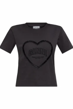Ganni SZARY T-shirt z wyszytym logo