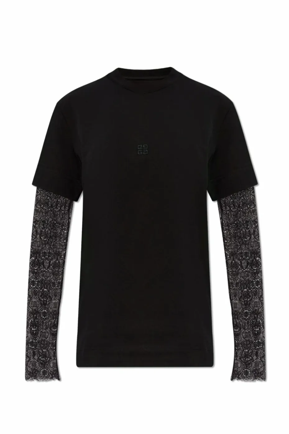 Givenchy CZARNY T-shirt z koronkowymi rękawami