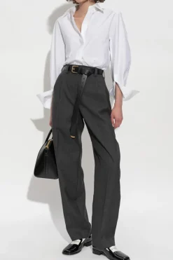 Givenchy SZARY Wełniane spodnie z wysokim stanem