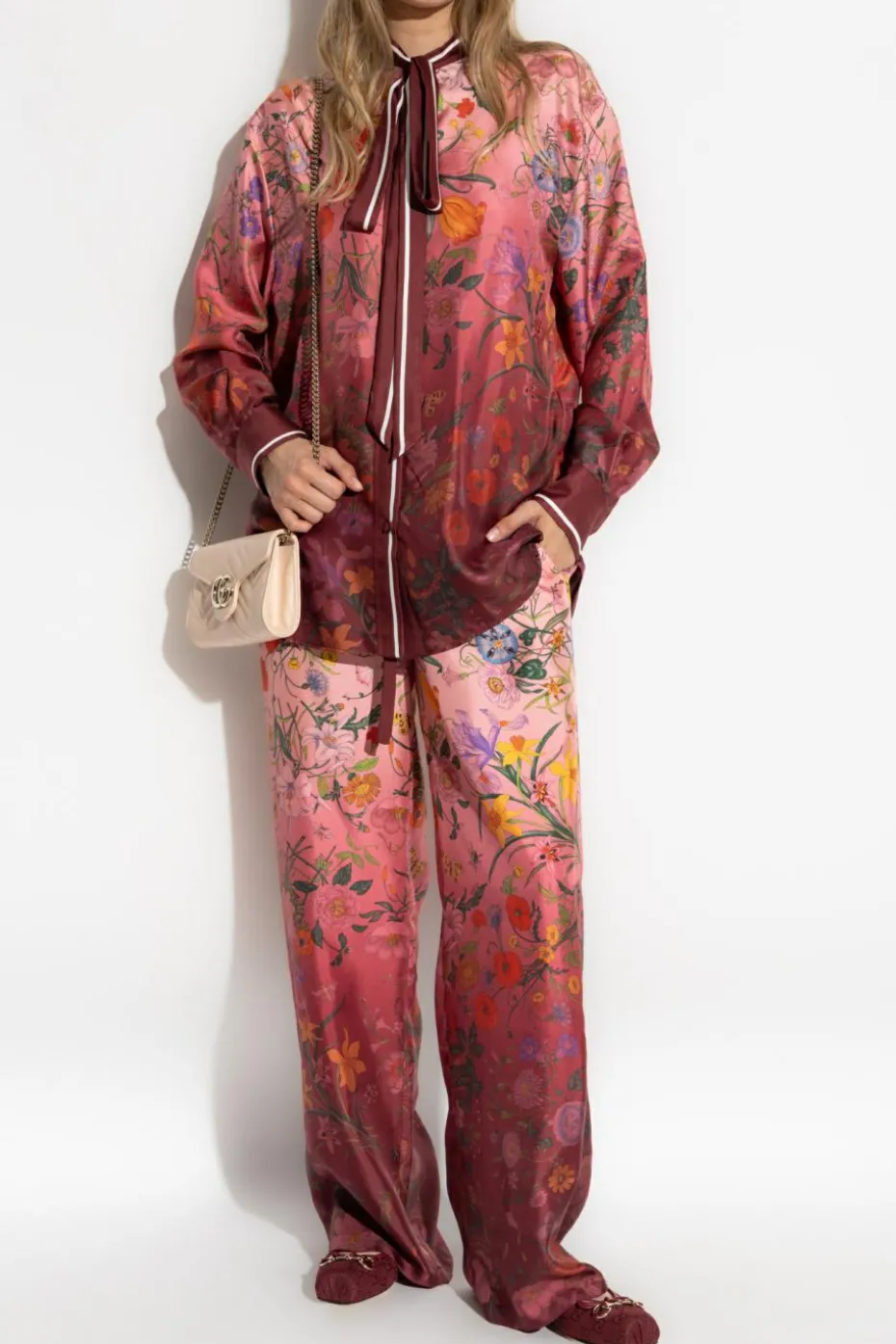 Gucci BORDO Jedwabna koszula z motywem kwiatowym