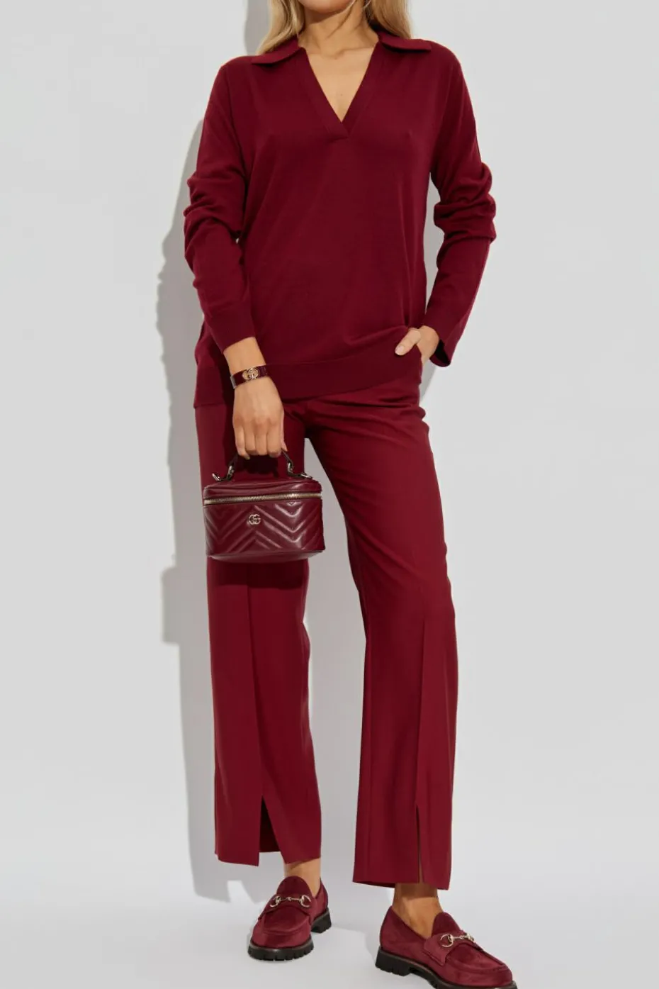Gucci BORDO Wełniany sweter z kołnierzem