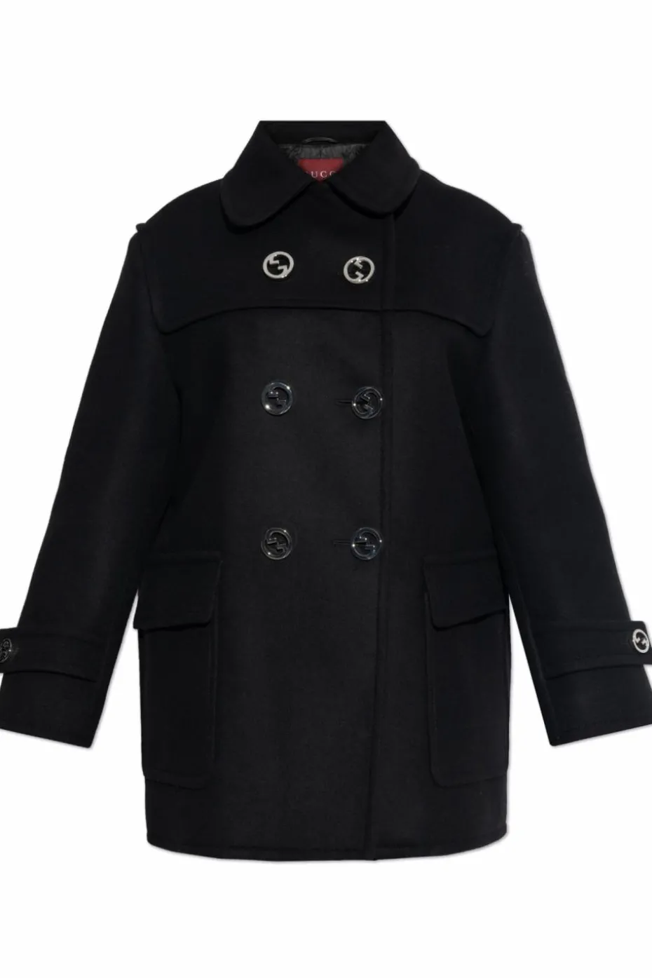 Gucci CZARNY Wełniany płaszcz