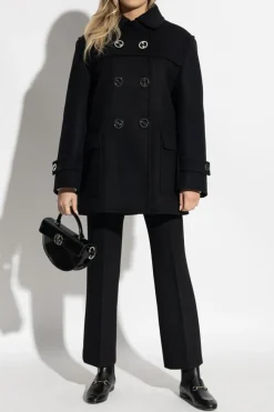 Gucci CZARNY Wełniany płaszcz