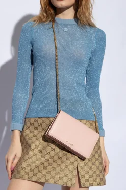 Gucci RÓŻOWY Skórzany portfel na łańcuchu