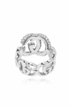 Gucci SREBRNY Pierścień z połyskującymi kryształami