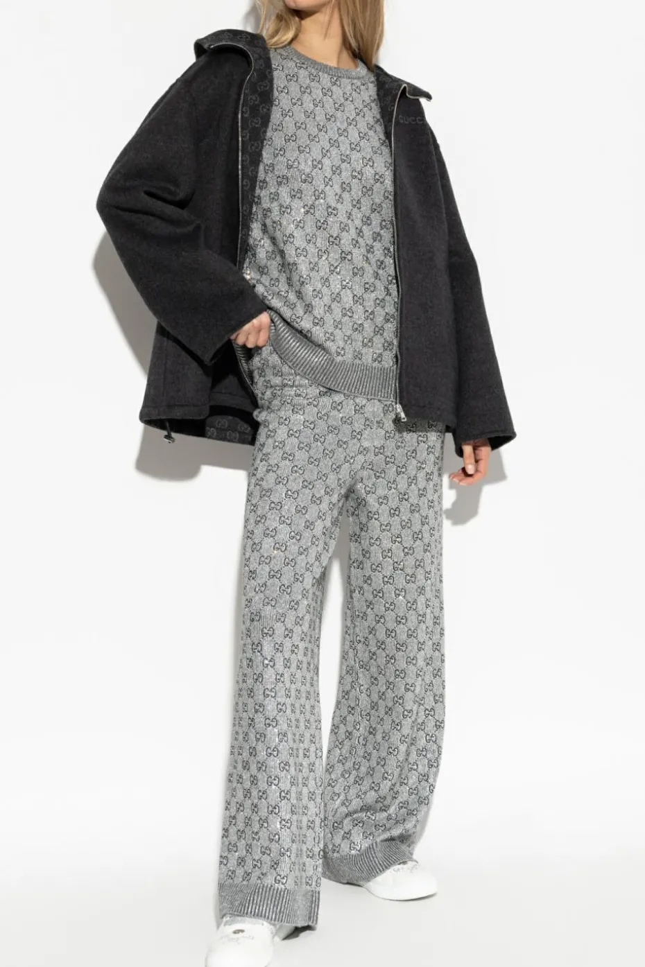 Gucci SREBRNY Sweter z lureksową nicią i połyskującymi aplikacjami
