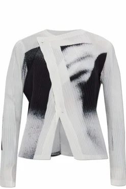 Issey Miyake BIAŁY Plisowany kardigan