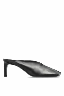 JIL SANDER CZARNY Skórzane klapki na obcasie