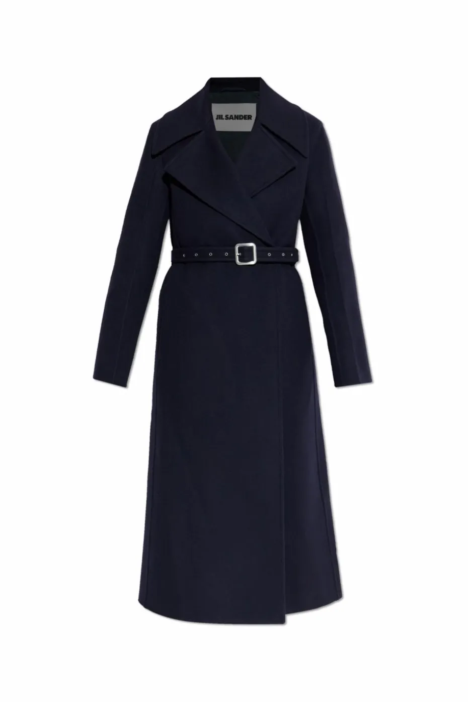JIL SANDER GRANATOWY Wełniany płaszcz