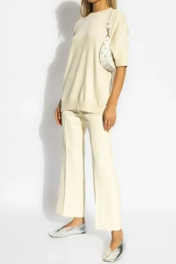 JIL SANDER kremowy Sweter z krótkimi rękawami