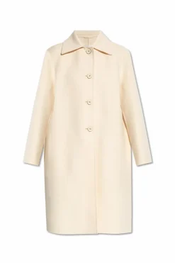 JIL SANDER kremowy Wełniany płaszcz