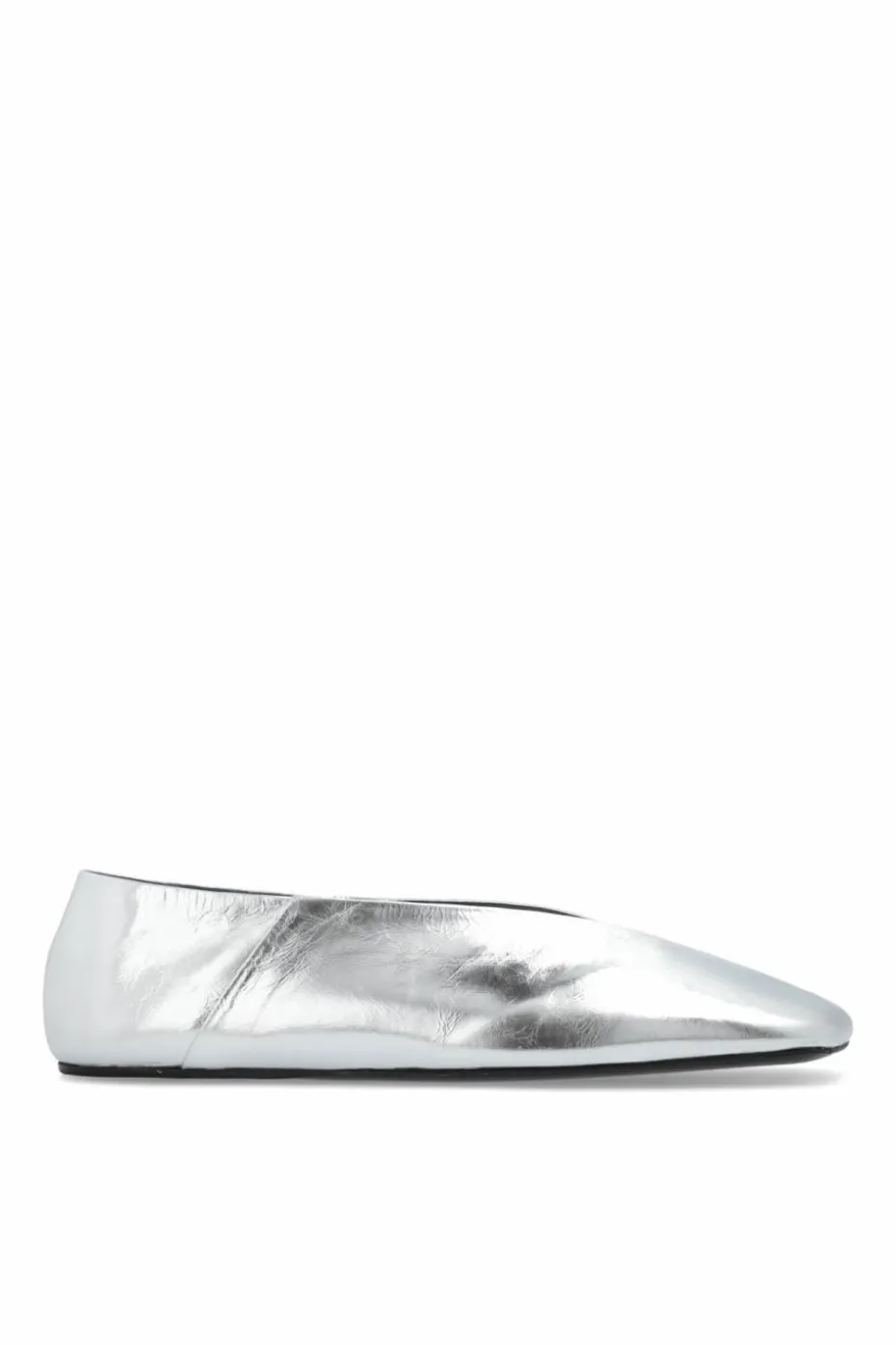 JIL SANDER SREBRNY Skórzane baleriny