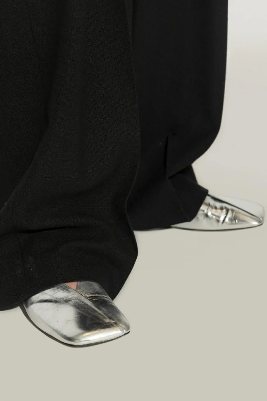 JIL SANDER SREBRNY Skórzane baleriny