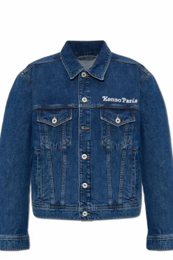 Kenzo GRANATOWY Jeansowa kurtka z korowym haftem
