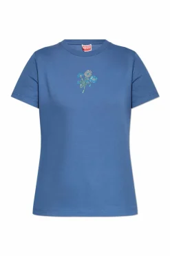 Kenzo NIEBIESKI T-shirt z połyskującymi aplikacjami