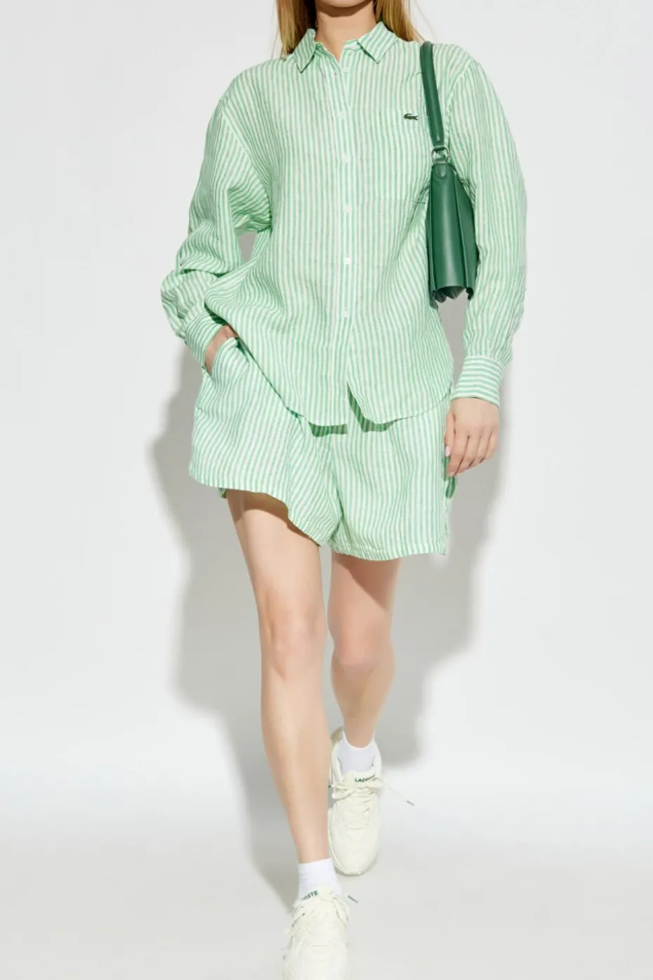 Lacoste ZIELONY Lniane szorty