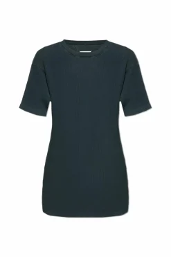 Maison Margiela SZARY Bawełniany prążkowany t-shirt