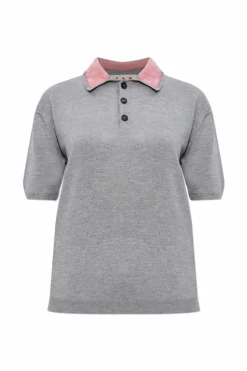 Marni SZARY Polo z dekoracyjny kołnierzem