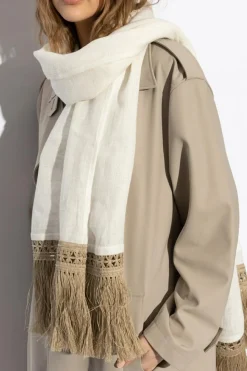 Max Mara kremowy Lniany szal `Grammo`