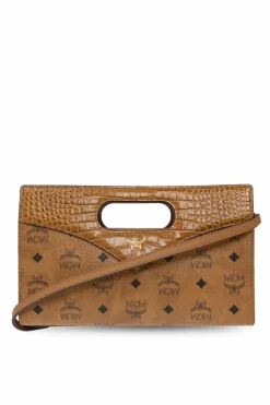MCM BRĄZOWY Torba do ręki z monogramem
