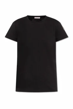 Moncler CZARNY Bawełniany t-shirt z okrągłym dekoltem