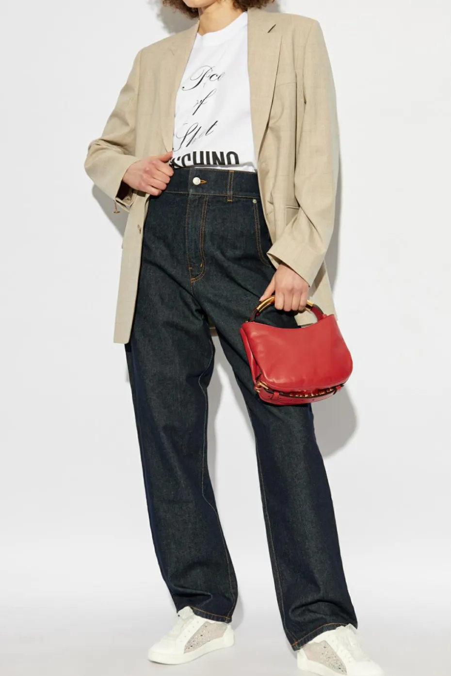 Moschino beżowy Marynarka ze wzorem w kratę