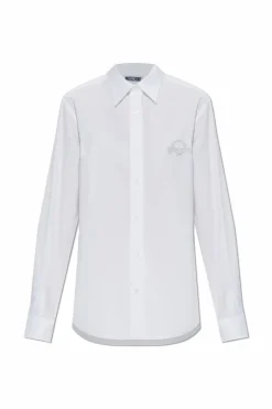 Moschino BIAŁY Bawełniana koszula z wyszytym logo