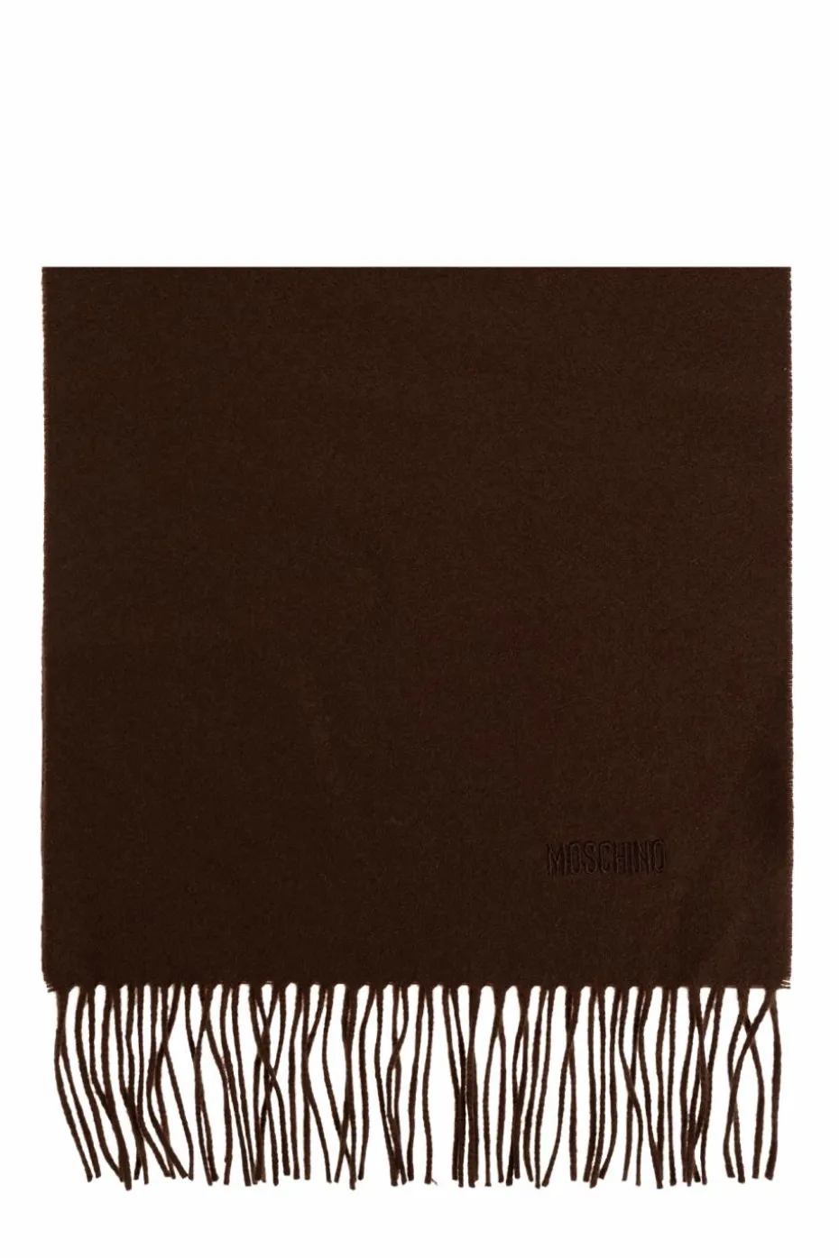 Moschino BRĄZOWY Wełniany szal z wyszytym logo