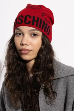 Moschino CZERWONY Czapka z charakterystycznym motywem misia