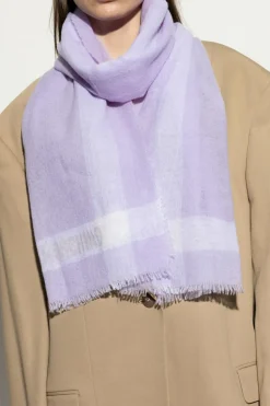 Moschino FIOLETOWY Kaszmirowy szal z logo