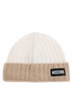 Moschino kremowy Czapka z naszywką z logo
