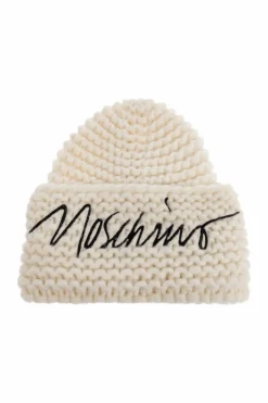 Moschino kremowy Czapka z wyszytym logo