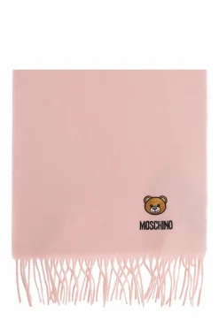 Moschino RÓŻOWY Wełniany szal z logo