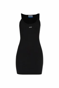 Off-White CZARNY Prążkowana sukienka