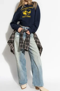 Rag & Bone GRANATOWY Bluza z nadrukiem
