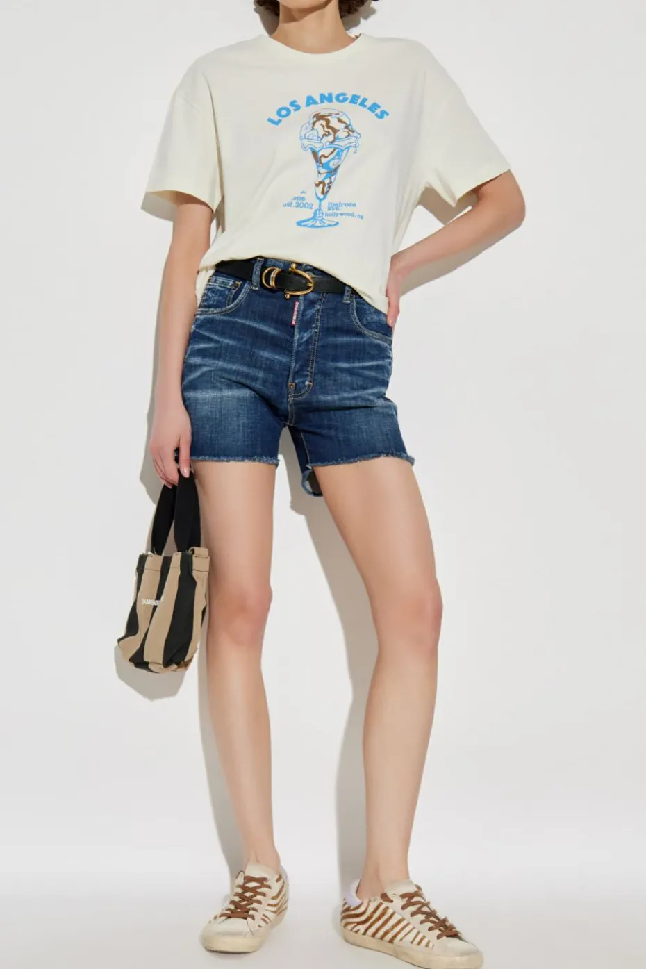 Rag & Bone kremowy T-shirt z nadrukiem
