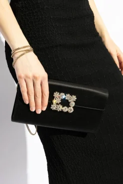 Roger Vivier CZARNY Satynowa kopertówka ‘Efflorescence‘