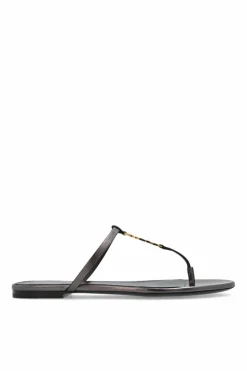 Saint Laurent BRĄZOWY Skórzane klapki