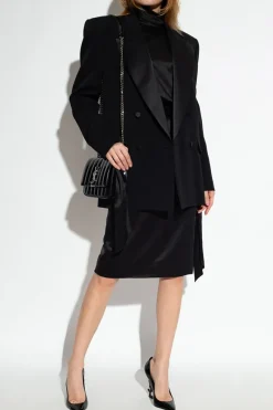Saint Laurent CZARNY Jedwabny top z długimi rękawami