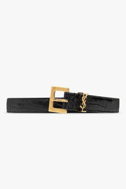 Saint Laurent CZARNY Skórzany pasek z logo