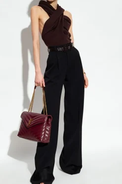 Saint Laurent CZARNY Spodnie z szerokimi nogawkami