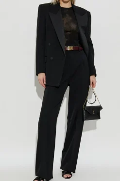 Saint Laurent CZARNY Wełniane spodnie z wysokim stanem