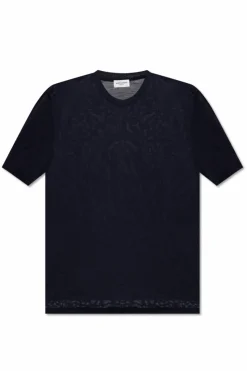 Saint Laurent GRANATOWY T-shirt z logo